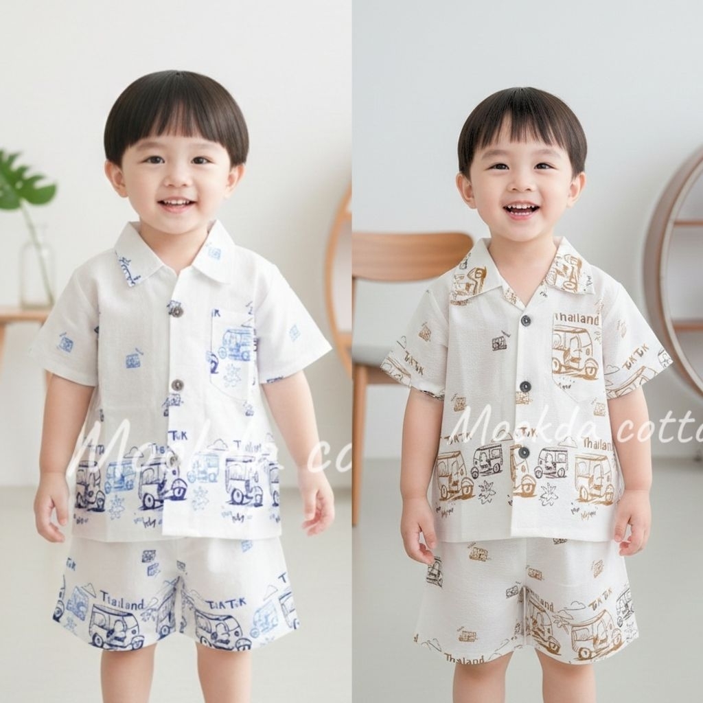 เซตคอปกฮาวายลายตุ๊กๆสำหรับเด็กชาย/หญิงใส่ได้