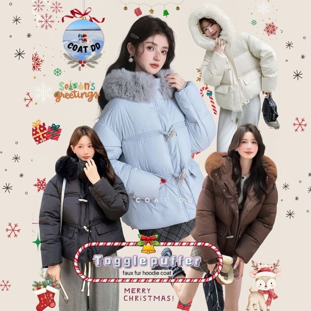 DD(no.144) °❀⋆. 🩵🏹☁️ Toggle Puffer Coat 🩵🏹☁️Faux Fur Premium ฟูสะใจ! ไม่ไก่กา! หน้าแนบได้ไม่ระคายนุ่