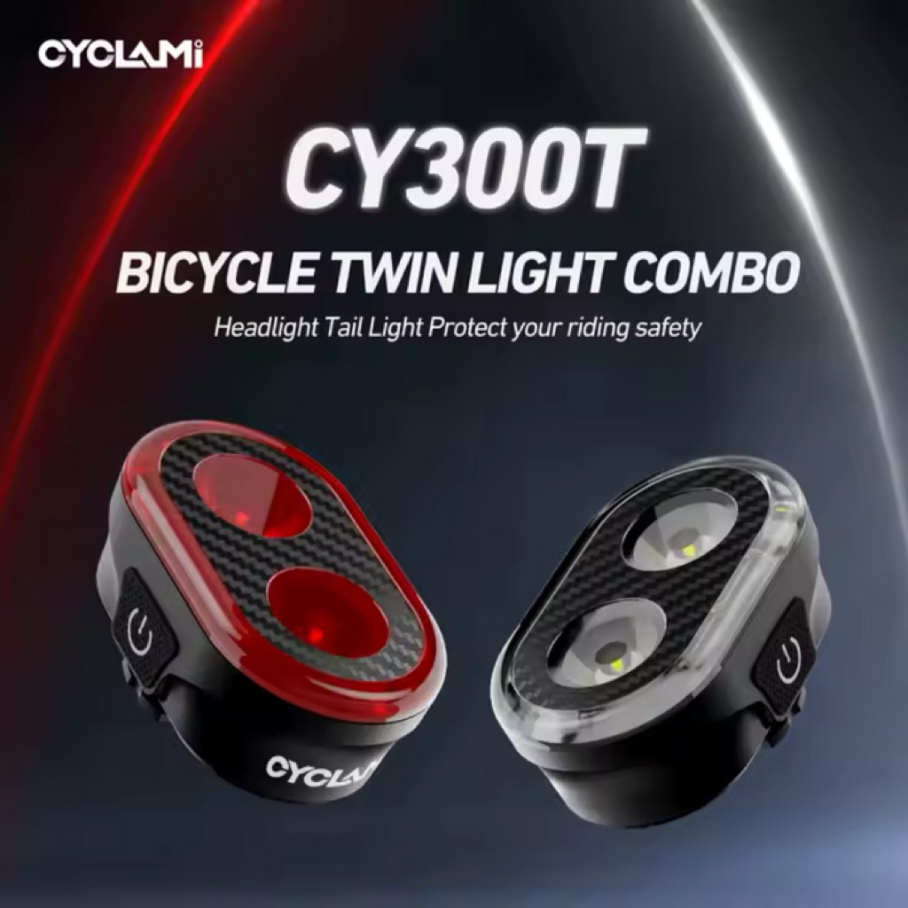 CYCLAMI ชุดไฟจักรยานหน้า-หลัง ชาร์จ USB-C | กันน้ำ IPX6 | 300 ลูเมน สำหรับ MTB และ จักรยานเสือหมอบ