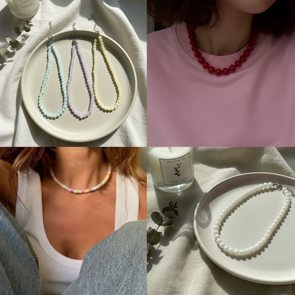 มีส่งด่วน🔥สร้อยคอลูกปัดกลม y2k สร้อยคอลูกปัดสีสันสุดน่ารัก NL500-NL529