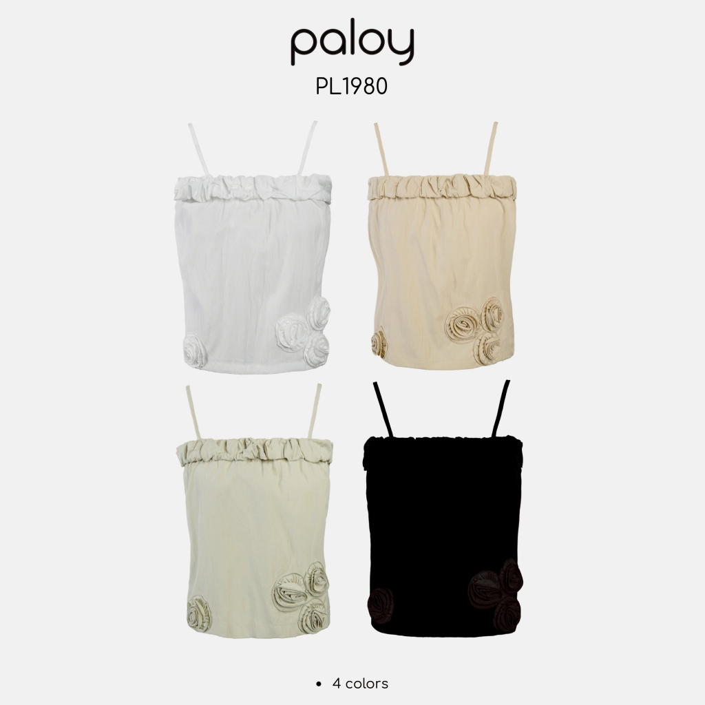 Paloy - PL1980 เสื้อสายเดี่ยว แต่งดีเทลดอกกุหลาบ