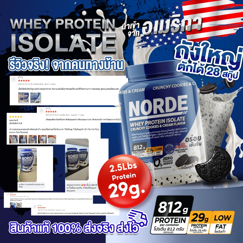Norde Whey Protein Isolate เวย์โปรตีน ไอโซเลท เสริมสร้างกล้ามเนื้อ โปรตีนสูง 29g  กระปุกใหญ่ 2.5 lbs ราคา ถูกที่สุด ดีลบีเคเค แกลเลอรีภาพที่ 9