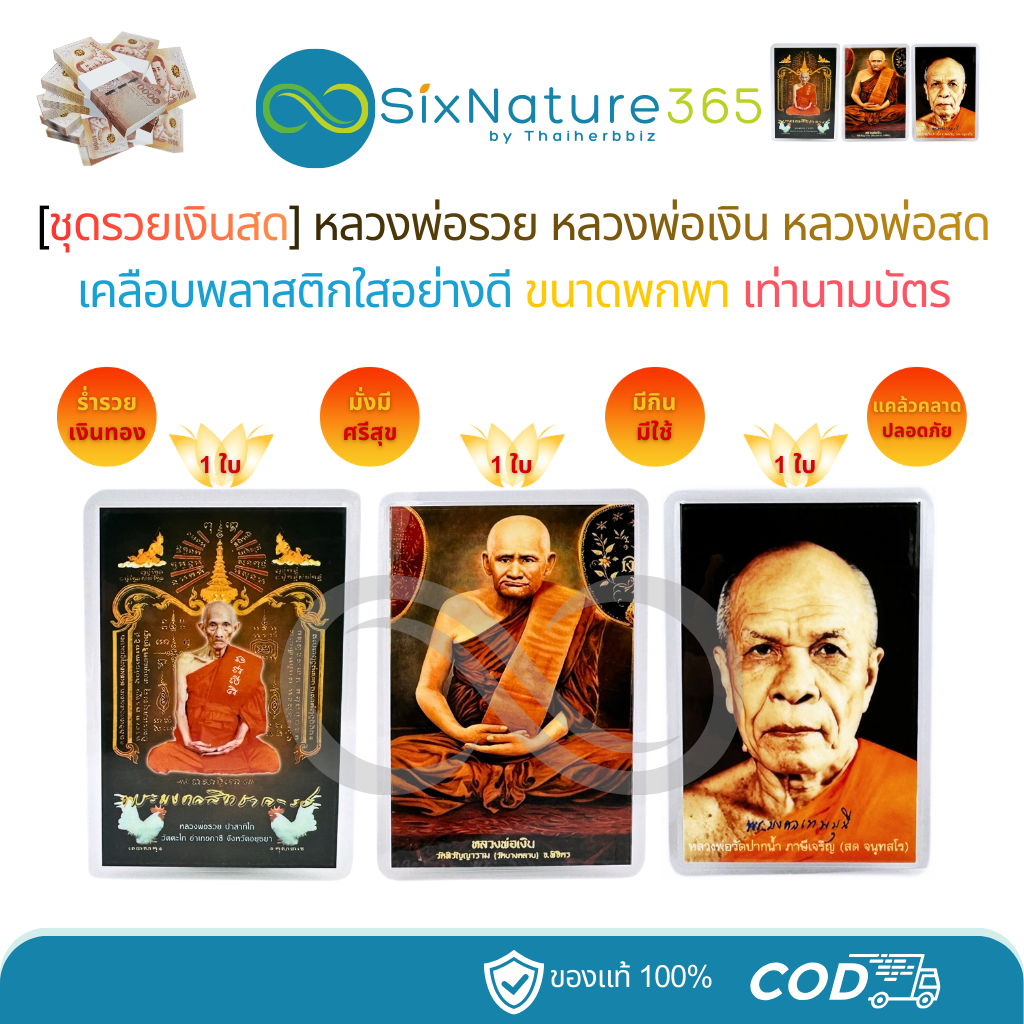 [RR05-ชุดรวยเงินสด] หลวงพ่อรวย(RR05)+หลวงพ่อเงิน(NG01)+หลวงพ่อสด(PN01) - (รวมได้ 3 ใบ)
