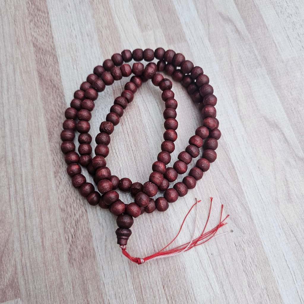 สร้อยปะคำไม้ สีแดง สร้อยประคำ ไม้มงคล 108 เม็ด ขนาด 9มม. Wooden Mala Beads 108 Beads สร้อยสวดมนต์ ทำ