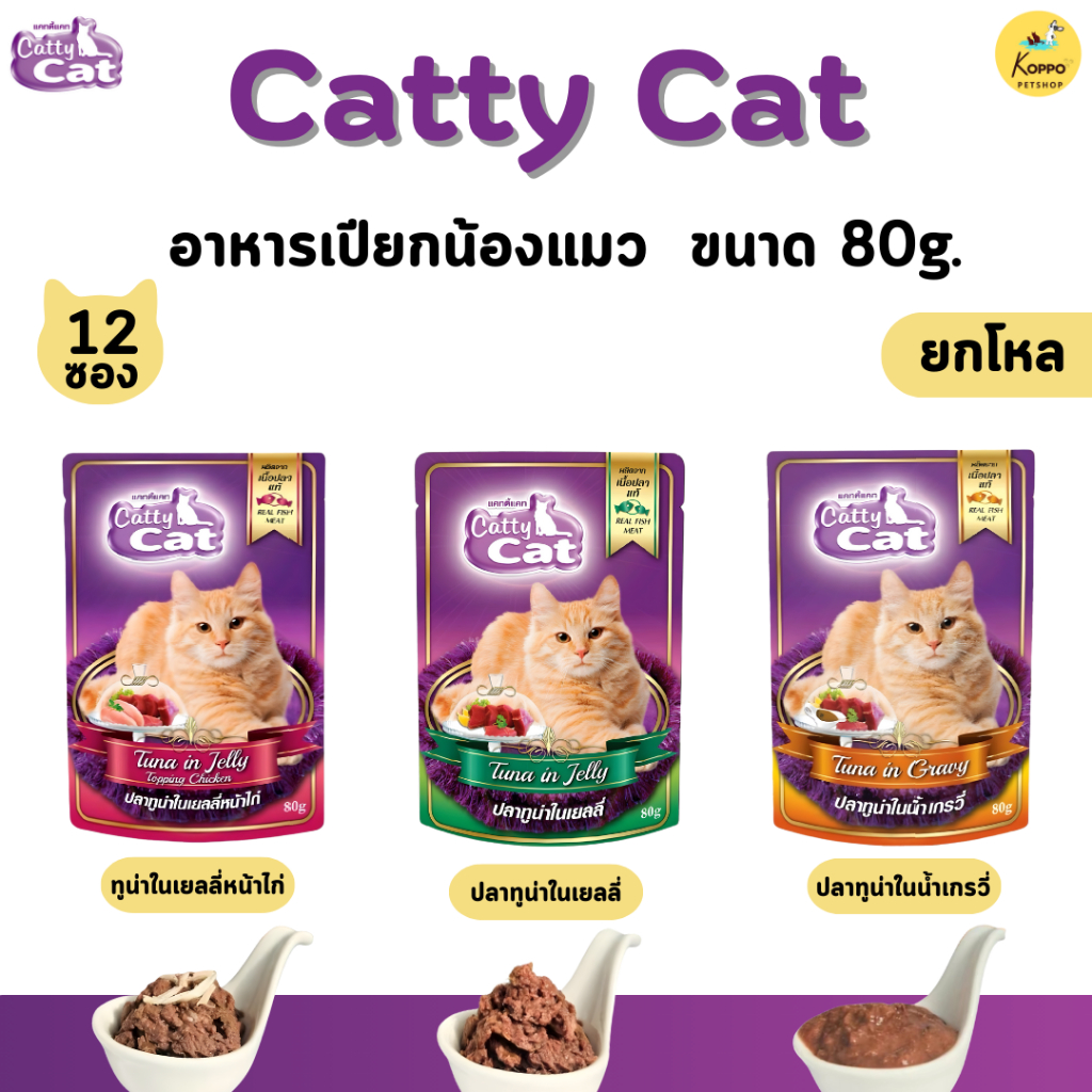 อาหารแมว เปียกแมว อาหารเปียกแมว Catty cat ขนาด 80g แบบ 12 ซอง (ยกโหล)