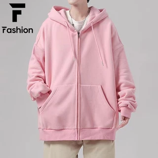เสื้อฮู้ดซิปแขนยาวสีทึบซึ่งผู้ชายและผู้หญิงสามารถสวมใส่ได้ในทุกฤดูกาล เรียบง่าย ทันสมัย ​​และหล่อเหลา