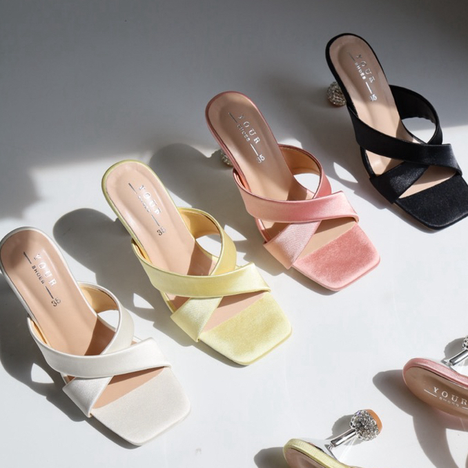 YOURSHOES N39 / รองเท้าส้นสูง 3.3นิ้ว รองเท้าผ้าซาติน รองเท้าออกงาน