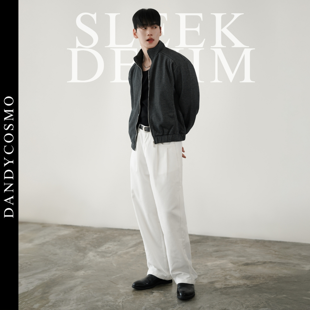 DANDY COSMO |[2สี]กางเกงยีนส์ ขายาว รุ่น SleekDenim ทรงกว้าง มีจีบหน้าแบบสมูทผ้า