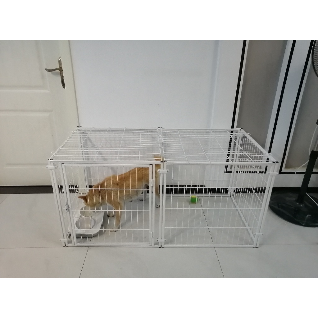 รั้วสัตว์เลี้ยงกันหนี พร้อมหลังคา มุมตรง ป้องกันหนี พับเก็บได้ ใช้ได้ทั้งในบ้านและกลางแจ้ง