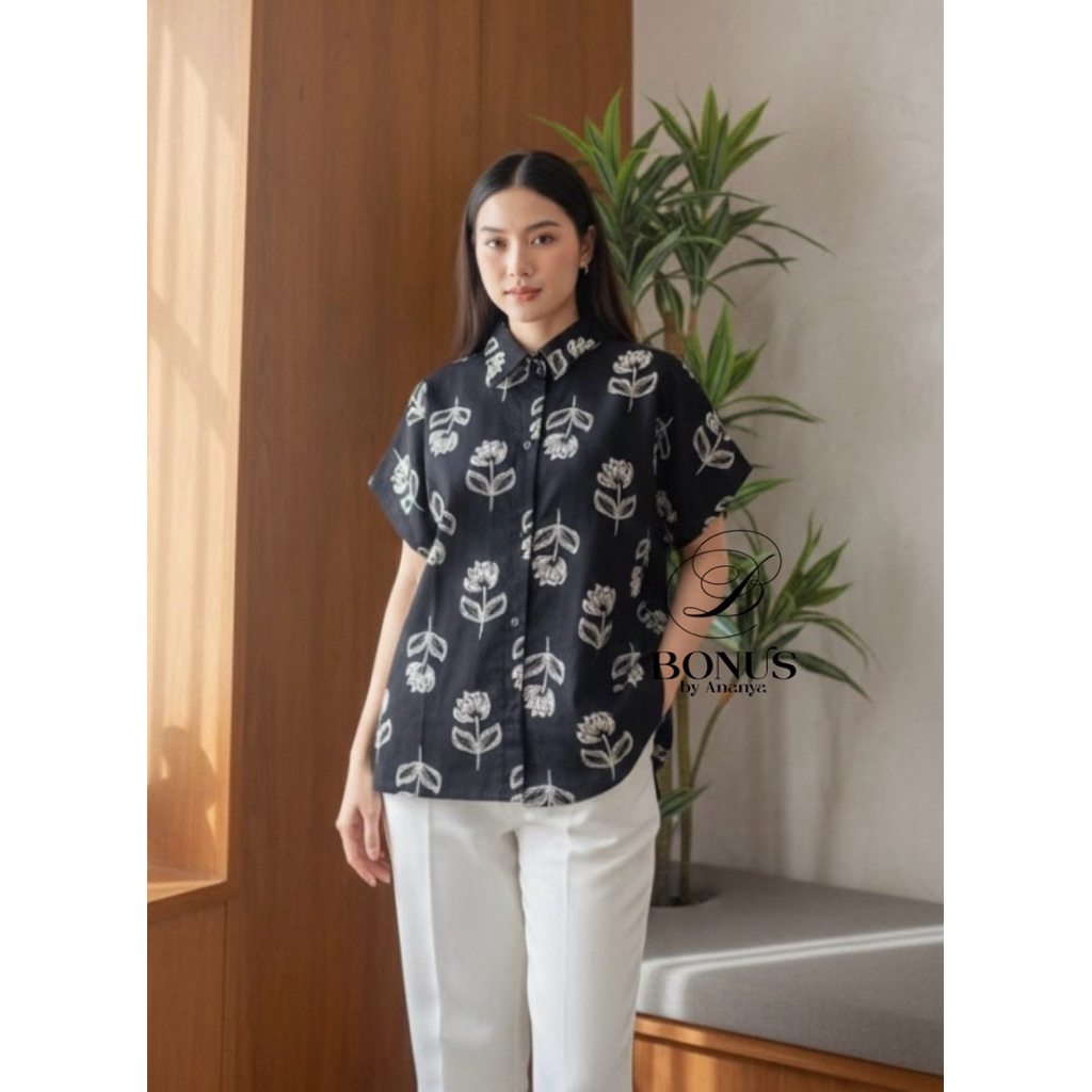🏷ป้ายBonus by Ananya  ‼️เสื้อคอปกเชิ้ตแขนสั้น ชายโค้งผ่าข้าง ผ้าคอตตอลอินเดีย