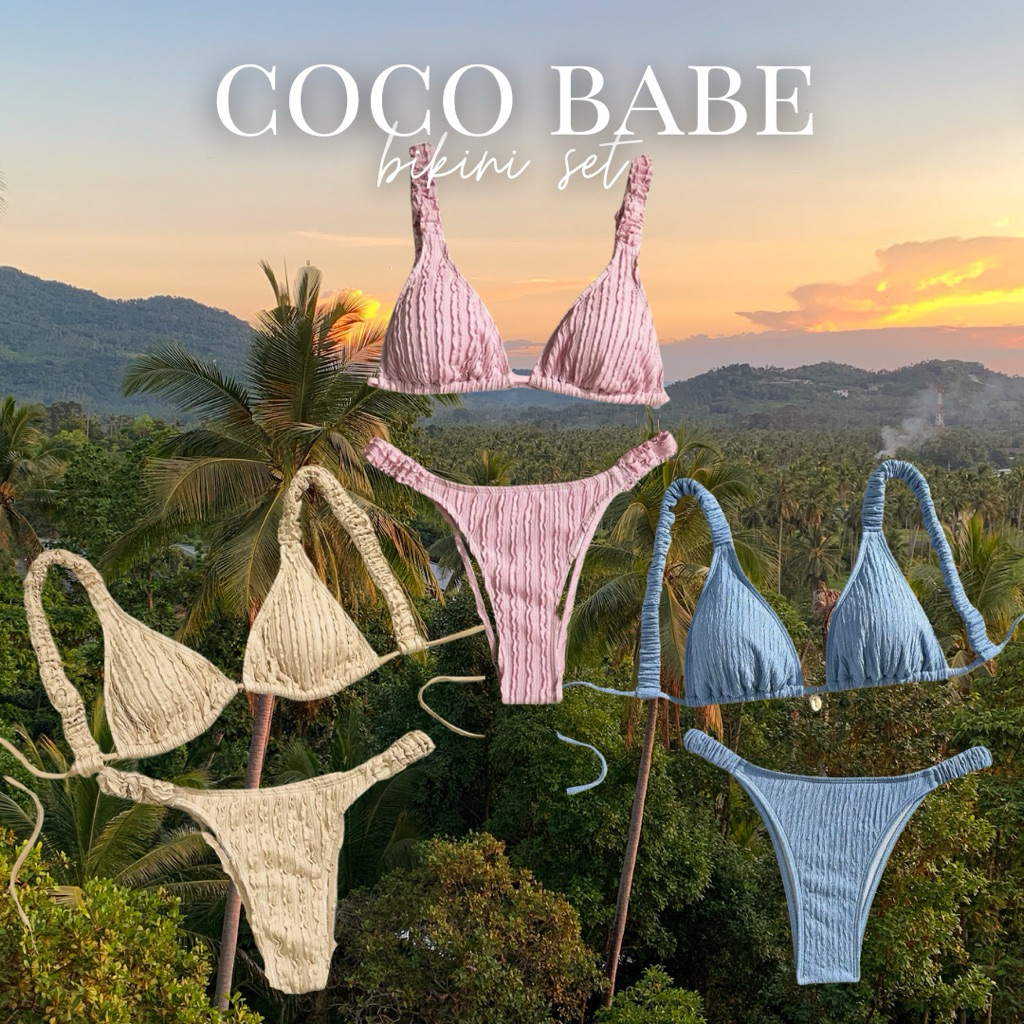 Matha.Store - บิกินี่สายยางยืด [ส่งไว FASTSHIPPING] ลายคลื่น สายหยัก ยืดขยายตามสัดส่วน