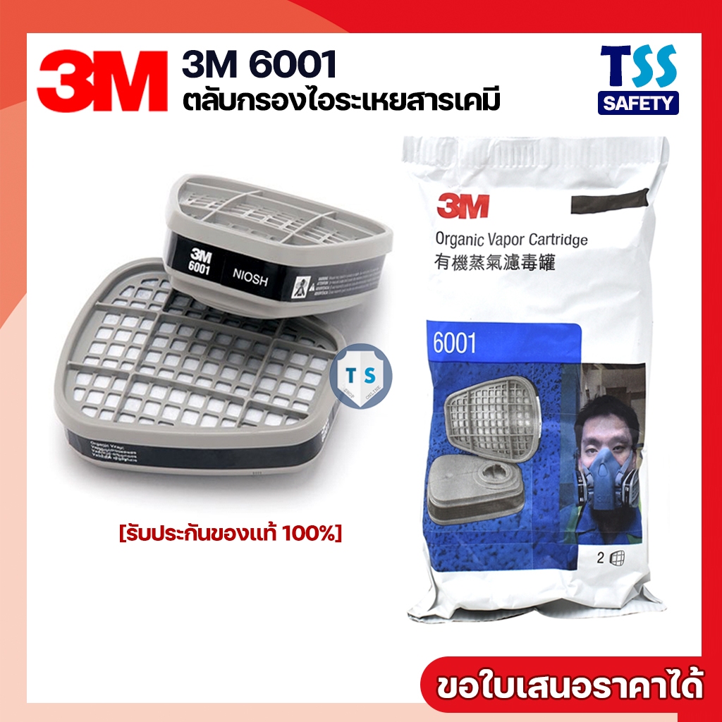 ของแท้‼️3M 6001 ตลับกรองป้องกันไอระเหยสารเคมี สี แลคเกอร์ ทินเนอร์ ยาฆ่าแมลง น้ำมัน