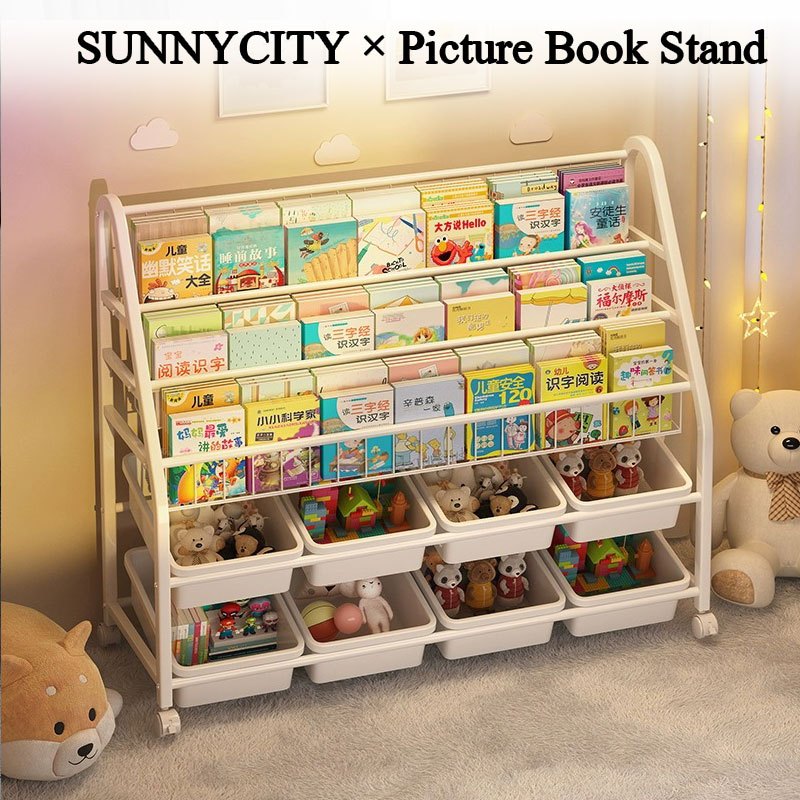 ชั้นวางหนังสือเด็ก ชั้นวางอเนกประสงค์ 3in1 ติดตั้งง่าย ความจุสูง ขนาดใหญ่ Children's bookshelf
