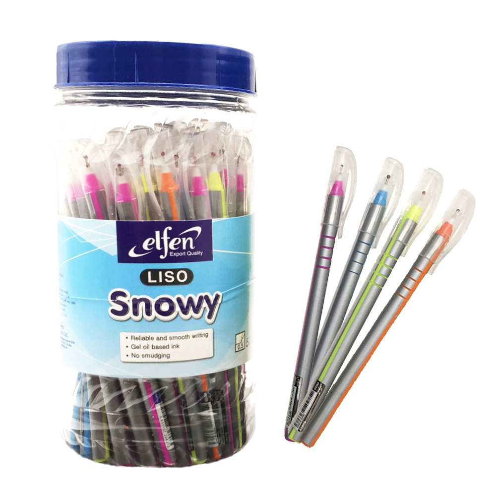 ปากกา LISO Snowy, Snacky, Smoothie สีน้ำเงิน 50 ด้าม ยี่ห้อ Elfen / 1 กล่อง