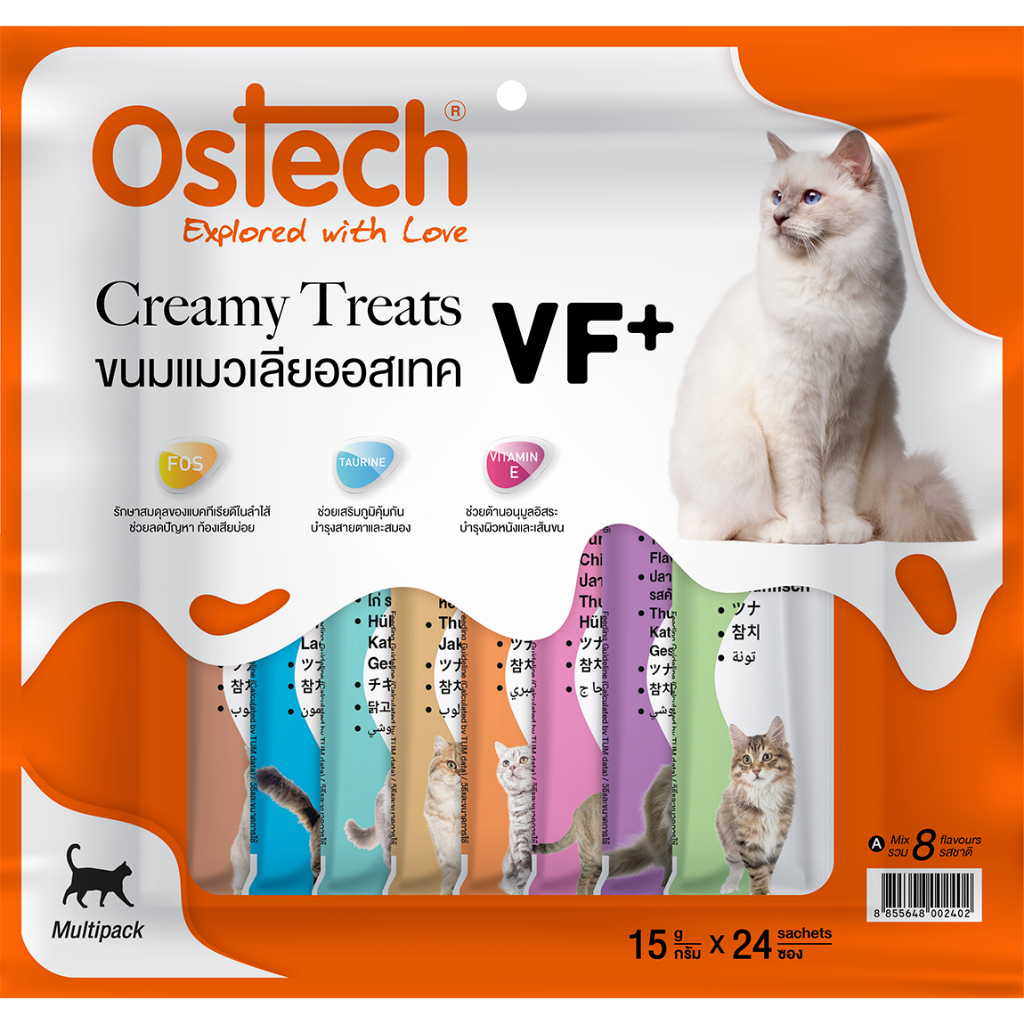 Ostech ขนมแมวเลียเนื้อครีม VF+ 1แพค 24ซอง รวมรส