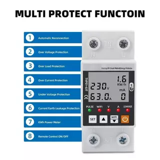Earth Leakage เติมเงิน TUYA WiFi สมาร์ท ป้องกันแรงดันไฟฟ้า Circuit Breaker Power kWh Meter
