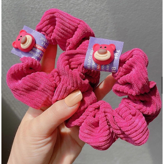 ยางรัดผมโดนัทผ้าลูกฟูก หมีลอตโซ่ Lotso สีชมพูอมม่วง