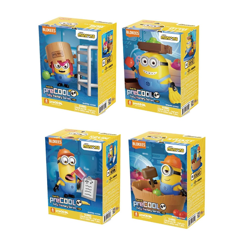 Blokees Figures - Minions - preCOOL 01 Bob/02 Otto /03 Stuart the Jelly Maker/04 Kevin