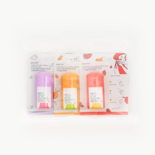 pastel balm stick ชุดยาหม่องแท่งบรรเทาอาการปวด มี 3 กลิ่นผลไม้ (มิกซ์เบอร์รี่, มะม่วง, น้ำมันผิวส้ม)