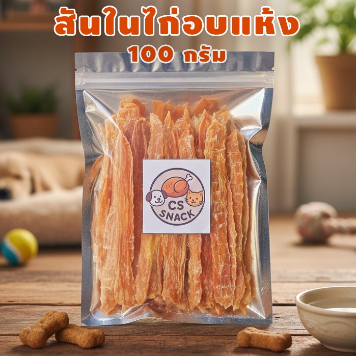 ไก่สติ๊ก ขนาด 100 กรัม By CS SNACK (สันในไก่อบแห้ง,ขนมสุนัข,ขนมหมา,ขนมแมว)