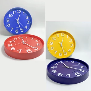 นาฬิกาแขวนผนัง (12 นิ้ว) ตัวเลขนูน 3 มิติ สีสันสดใส แขวนเก๋ๆ ทรงกลม เข็มเดินเรียบ ไร้เสียงรบกวน STD