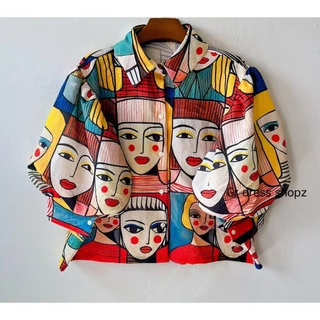 เสื้อผ้าบับเบิ้ลพิมพ์ลายแขนพอง อก 42 นิ้ว ยาว 21 นิ้ว งานร้าน Angle