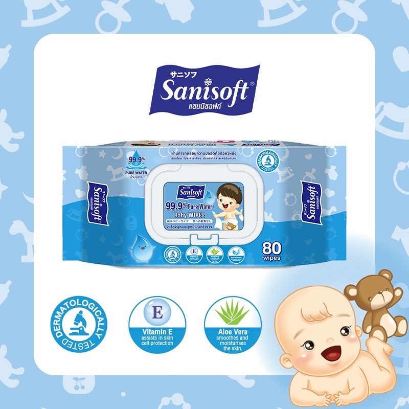 [แพ็ค X 4ห่อ] Sanisoft 99.9% Pure Water / แซนนิซอฟท์ ผ้าเช็ดสูตรน้ำบริสุทธิ์ 99.9% บรรจุ 80แผ่น/ห่อ - รูปที่ 2