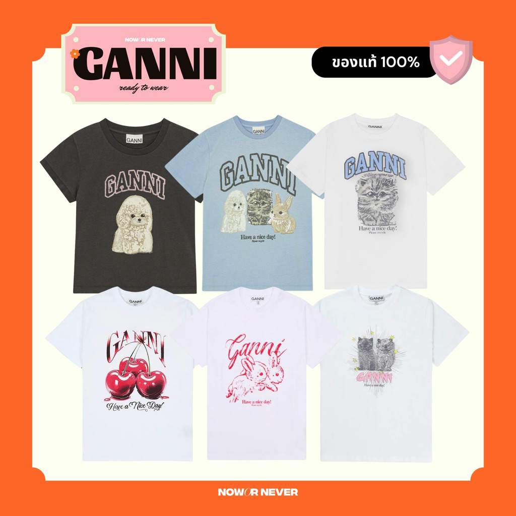 มีโค้ดลด 20% 💖 /พร้อมส่ง/ Ganni T-shirt เสื้อยืด ของแท้ 100%