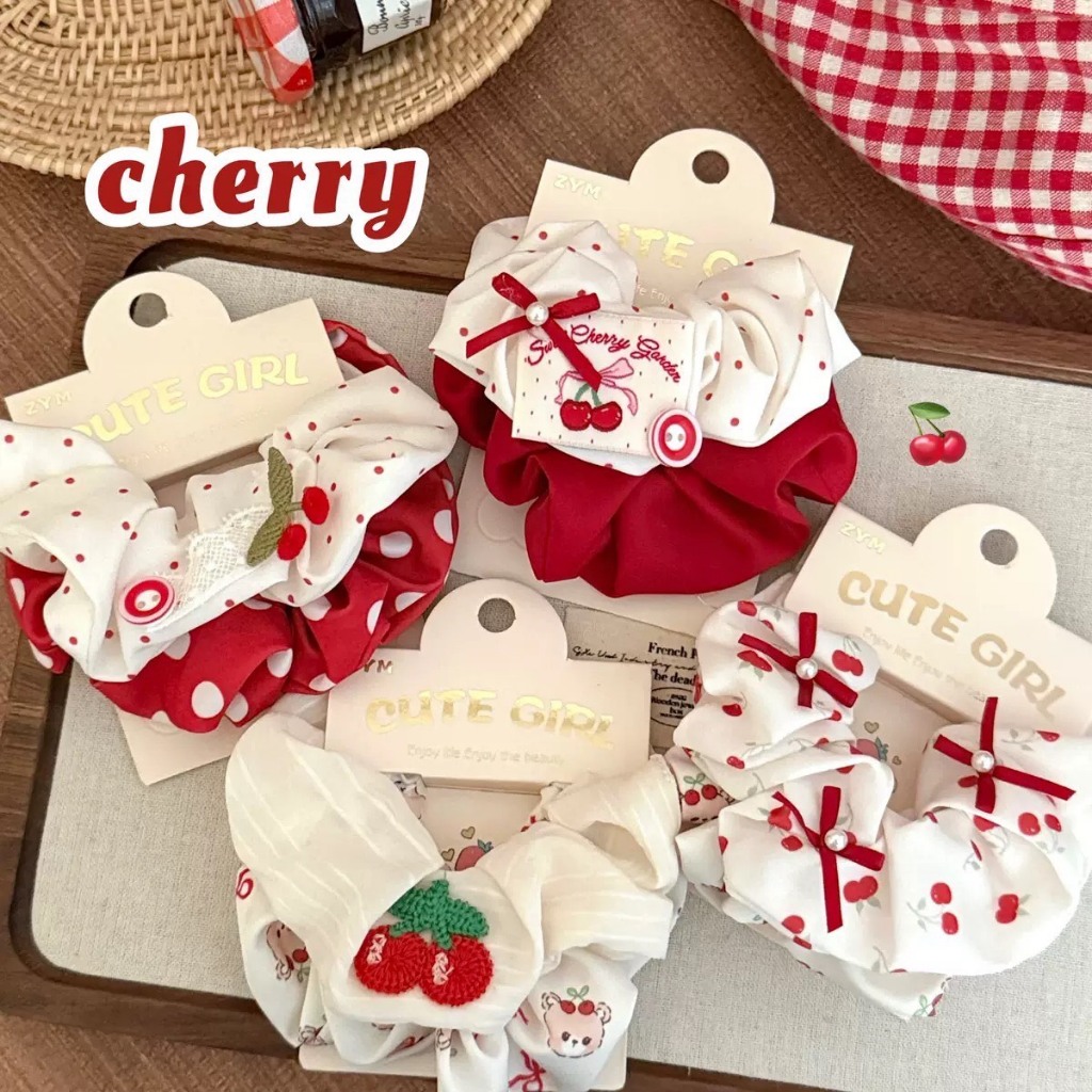 พร้อมส่ง! ราคา/เซ็ต ยางมัดผมโดนัท รุ่น Cherry Garden 1 เซ็ต 2 ชิ้น ขนาดใหญ่ 10cm มัดแน่น คุณภาพพรีเมียม เนื้องานเกาหลี