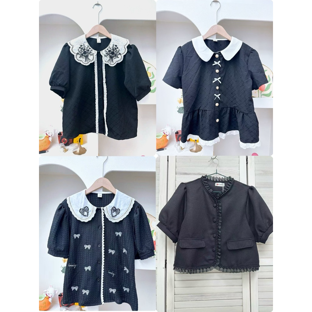 🖤🤍เสื้อคอปก คอกลม สีดำ สีสุภาพ ใส่ทำงานได้ 🖤🤍