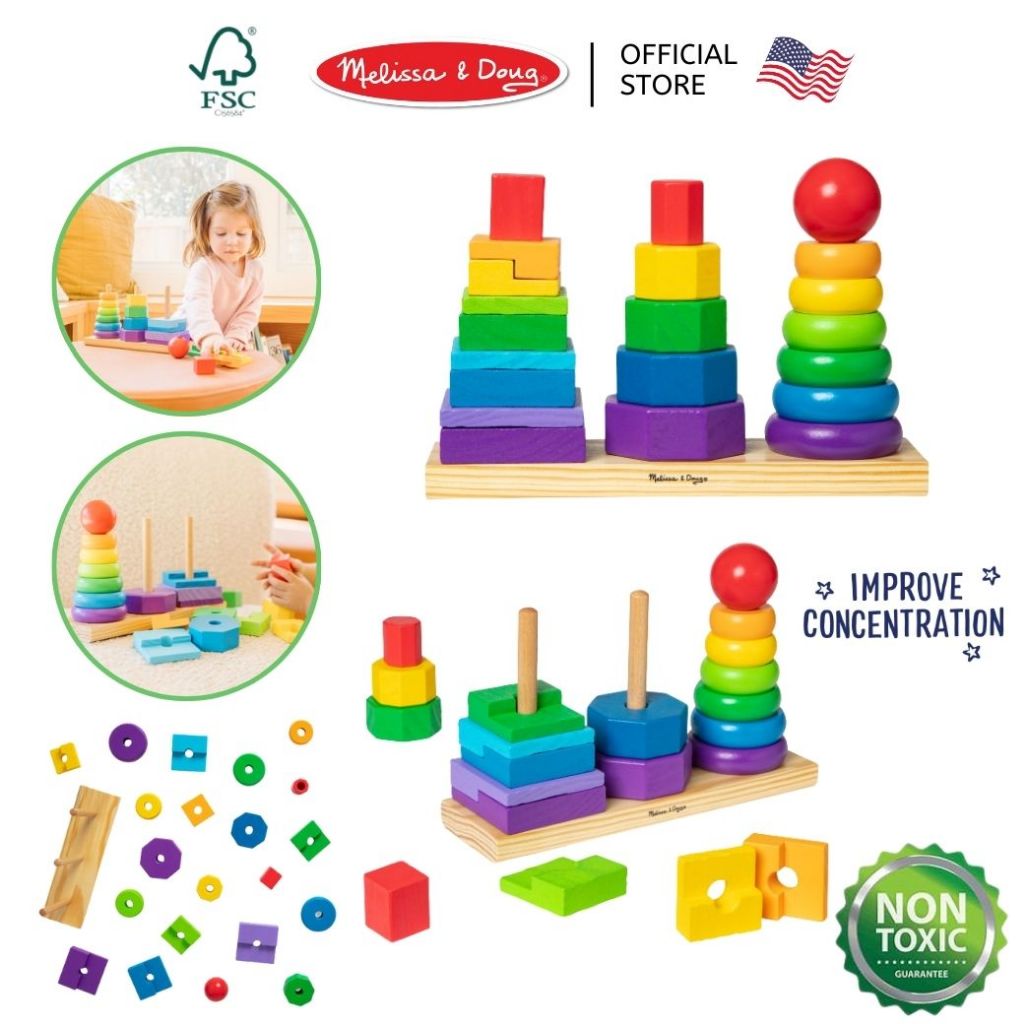 (ของแท้ USA) หอคอยสีรุ้ง เปรียบเทียบขนาด Geometric Stacker Melissa Doug ของเล่นไม้ มอนเตสซอรี่ 567