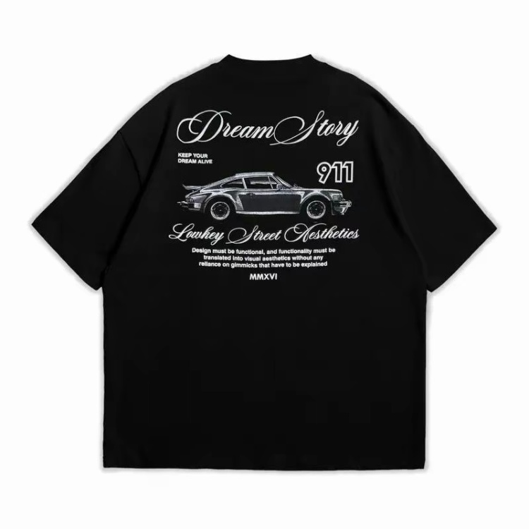 เสื้อยืดคอกลมแขนสั้น สไตล์สตรีทลายDream Story Porsche 911 สีดำ Oversize 100%cottons ยูนิเซ็กซ์ ไซส์M-3XL