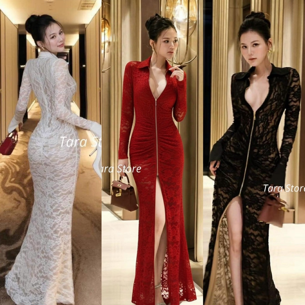 Tara Store ชุดเดรสลูกไม้ซีทรูสุดปัง หุ่นสวยสําหรับคุณผู้หญิง #G289