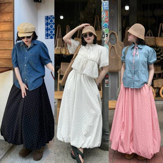 กระโปรงบอลลูน polkadot ( เอว 24-38 ) ผ้าเครปญี่ปุ่น มีซับในทุกสี ผ้าใส่สบาย ไม่ร้อน