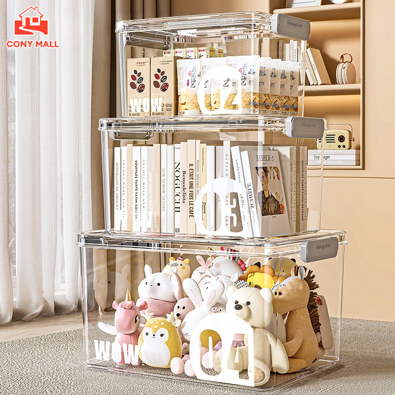 CONY กล่องเก็บของ กล่องพลาสติก ใหญ่  ความโปร่งใสสูงกล่องเก็บของ วัสดุ PET ปลอดภัยไร้สารพิษ