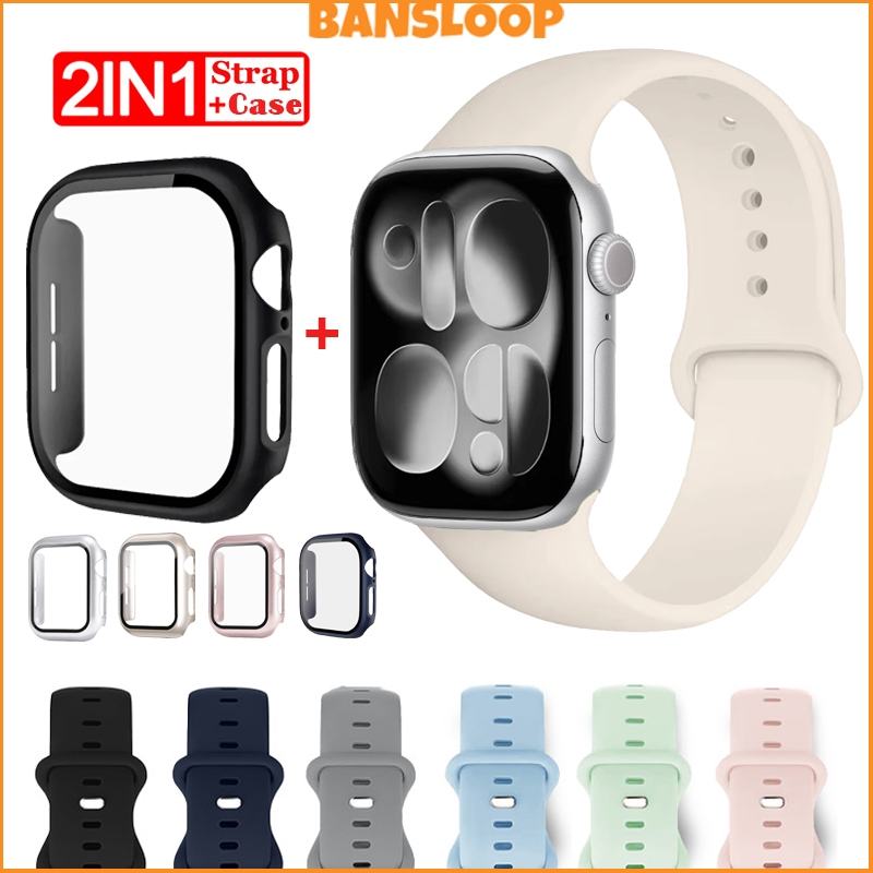 กรณีป้องกันหน้าจอ PC ครอบคลุมสายรัดซิลิโคน for IWatch Ultra 3 2 SE 3 49 46 45 44 42 41 40 38มม Series 11 10 9 8 7 6 5 4