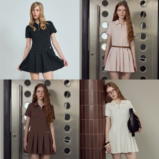 CHUUCHOP - (S-2XL) Airi Dress เดรสคอปกกระโปรงทรงพลีท(C8456)