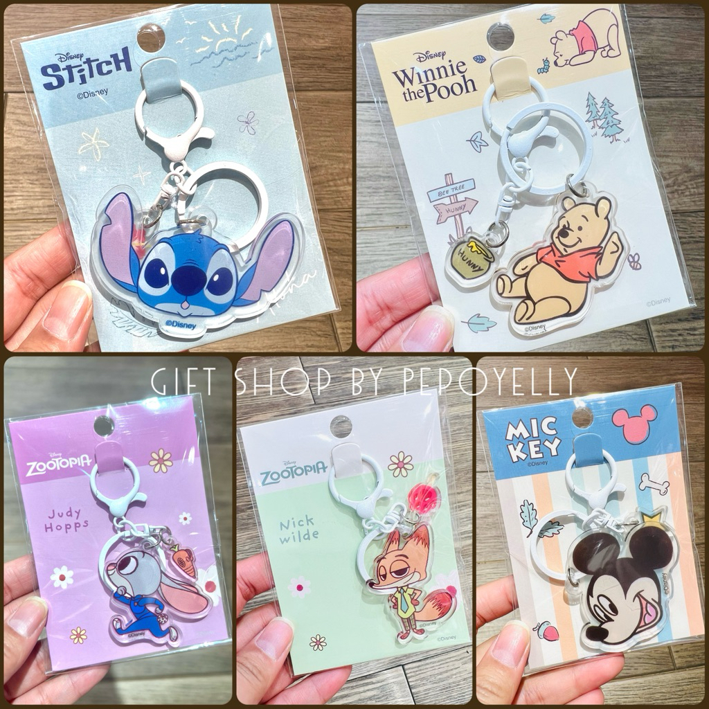 พวงกุญแจอะคริลิค Zootopia/Stitch/Mickey mouse/Pooh ลิขสิทธิ์แท้💯