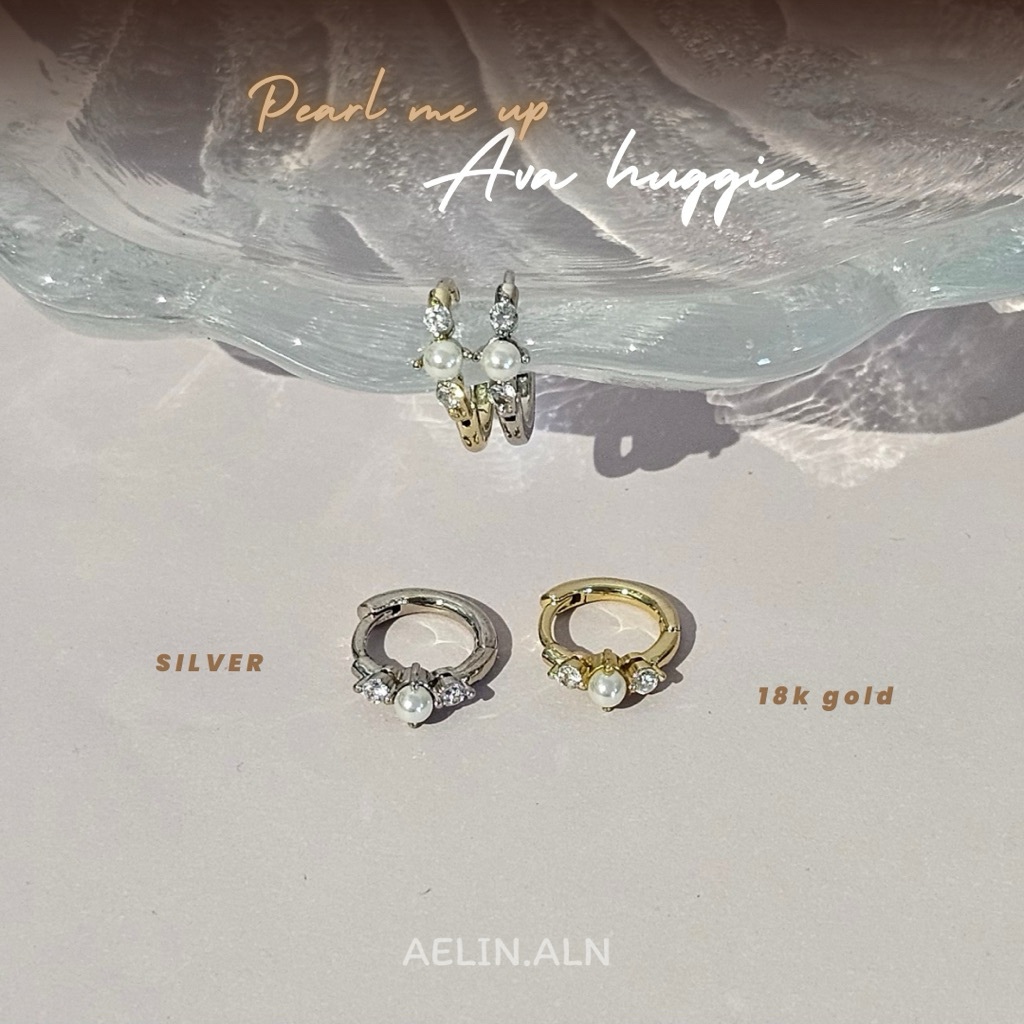 Ava hoops earring (Pearl me up) - Aelin.aln ต่างหูห่วงประดับเพทายและไข่มุก