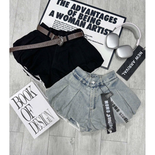 𝑴𝒆𝒍𝒍𝒐𝒘✨พร้อมส่ง💙🖤กางเกงยีนส์ขาสั้นผ้ายีนส์ทรงบอลลูนแต่งขอบลู…