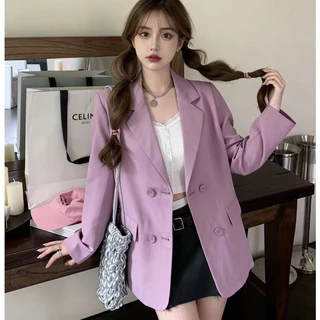 SUIT-35🍕สูทผู้หญิงทรงหลวม เสื้อเบลเซอร์แฟชั่น ใส่ทำงาน สไตล์เกาหลี กระดุม 4เม็ด ใส่คลุม สำหรับผู้หญิง ผ้านิ่ม ใส่สบาย 🍕