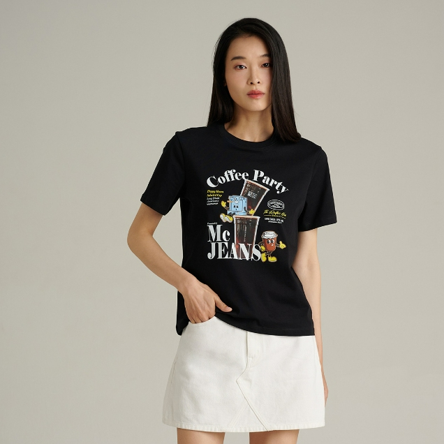 Mc JEANS เสื้อยืดแขนสั้นผู้หญิง คอกลม สีดำ MTSZD20