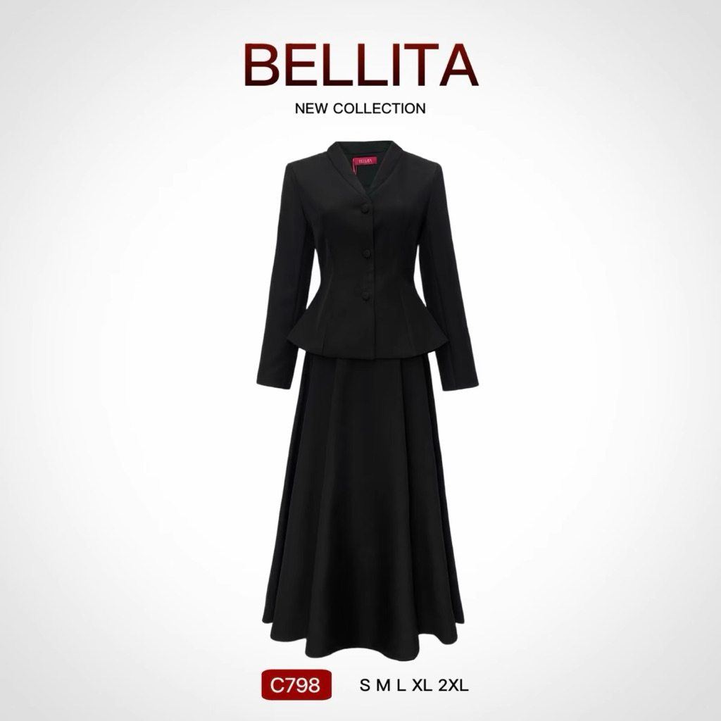 NEW (พร้อมส่ง2XL) C798 BELLITA เซ็ท 2 ชิ้น เสื้อแขนยาว+กระโปรงยาว เสื้อผ้าผู้หญิงเรียบร้อย ชุดสุภาพ 