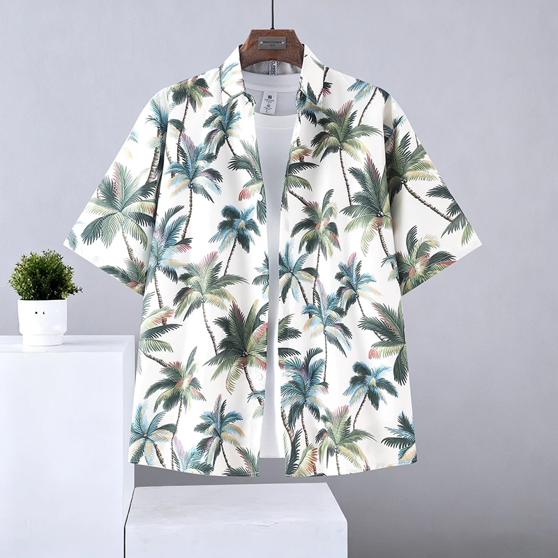 เสื้อเชิ้ตปกฮาวาย แขนสั้น ลายดอก ผ้าไหมอิตาลี สไตล์เกาหลี thumbnail 10