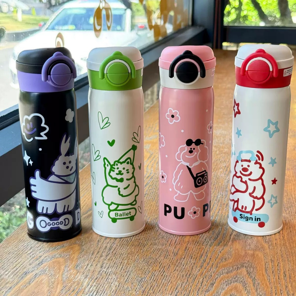 🚚 ส่งไว 🚚กระติกน้ำ กระติกน้ำเด็กพกพา หลอดเด้ง 2in1 (ยกดื่ม+หลอด)  ขวดน้ำเด็กไปโรงเรียน 500ml 836