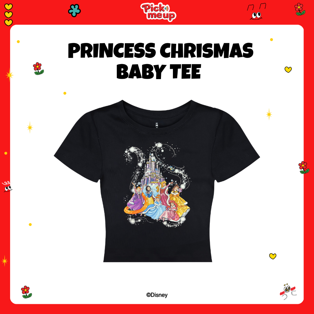PickMeUp เสื้อทรง Baby Tee พิมพ์ลาย Princess Chrismas ลิขสิทธิ์ Disney ราคา ถูกที่สุด ดีลบีเคเค