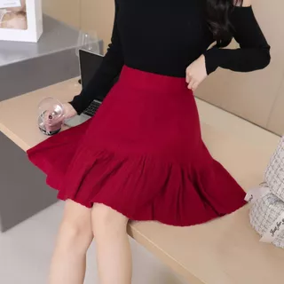Zenmoya(7039)กระโปรงไหมพรมสั้นทรงเข้ารูป เอวสูง ปลายระบายบานสวยน่ารัก {ยาว 17”} กระโปรงเทนนิส