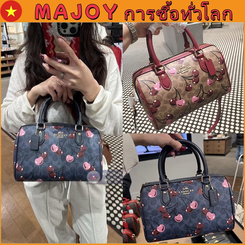 😻แท้💯% Outlet Rowan25 ปลอกหมอนลายดอกไม้ กระเป๋าถือซิปขนาดกลางสำหรับผู้หญิง กระเป๋าหนังสะพายไหล่ ความจุขนาดใหญ่