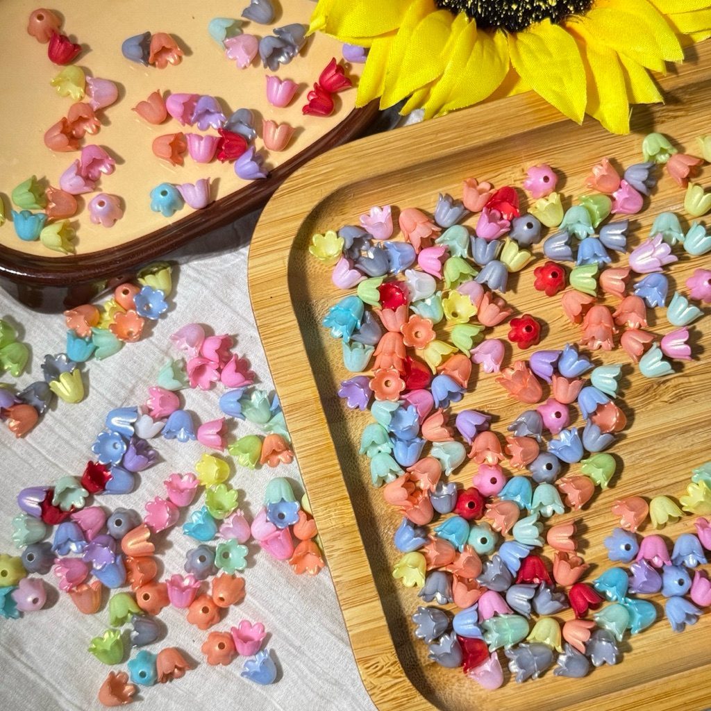 จี้ดอกทิวลิปมินิ 7 มิล – 100 ชิ้น อะคริลิคพาสเทล สีหวานพิเศษ tulip mini diy