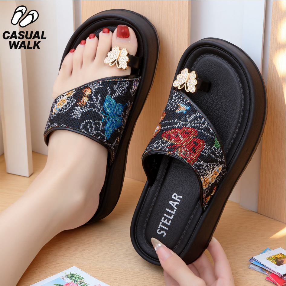 Casual WALKรองเท้าแตะผู้หญิงแบบคีบ พื้นหนา EVA นุ่มเบา ลายผีเสื้อสวยงาม ไซส์ 35-40